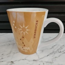 Starbucks Coffee Mug Cup Tan Sun Geometric Chevron White Handle 2013 - $14.84