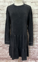 Wild Fable Dress Black Faded Acid Wash Long Sleeve Round Neck Tiered Size M NEW - £25.52 GBP