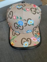 Gucci Monogram GG Tan Beige Black Floral Canvas Baseball Cap One Size Adjustable - £142.12 GBP