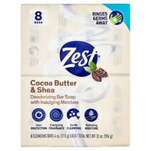 Zest Cocoa Butter &amp; Shea Bar Soap, for All Skin Types, 4 oz, 8 Bars - £14.57 GBP