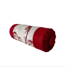 Red Velvet Bolster Pillow, Decorative Button, High Quality, Unique, 6x16&quot; - £43.43 GBP