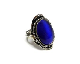 Mia Jewel Shop Oval Cat&#39;s Eye Adjustable Ring Glass Bead Cabochon Silver... - $19.79