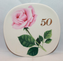 Arabia Finland Red Cross Square Pink Rose Small Wall Plate Decor 50 Anni... - £43.50 GBP