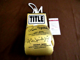 LEON &amp; MICHAEL SPINKS 1976 OLYMPIC GOLD SIGNED AUTO TITLE BOXING GLOVE J... - $247.49