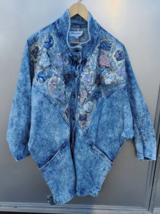 1980s Bennington&#39;s New York Acid Wash Embellished Denim Jacket Ladies SM... - $49.45