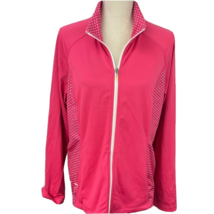 Vtg Style And Co Sport Womens Pink Track Polka Dot Panels Jacket Coat Fu... - $34.99