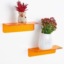 Oaprire Small Acrylic Floating Wall Shelves Set Of 2, Flexible Use, Clear Orange - £33.57 GBP