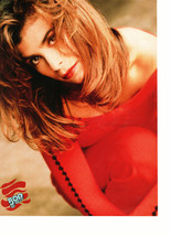 Paula Abdul Jordan Knight teen magazine pinup clipping red dress squatting  - $3.50