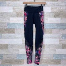 Marika Floral Mesh Activewear Leggings Black Pink Mid Rise Yoga Gym Wome... - $9.89