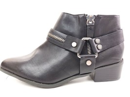 Lane Bryant Black Side Zip Faux Leather Harness Ankle Boot Size 11 W Bootie - £31.81 GBP