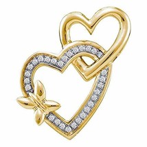 10kt Yellow Gold Womens Round Diamond Butterfly Double Heart Love Pendant 1/10 C - £216.78 GBP