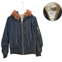 Charlotte Russe Navy Bomber Jacket w/ Faux Fur Hood Women’s Size L Excel... - $459.21 MXN