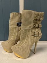 Sheikh Beige/Gold Stud 5.5&quot;Stiletto Heel 2&quot;Platform  Ankle Boot women  Size 6.5 - £19.88 GBP