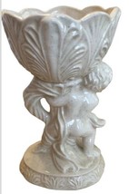 Vintage Vase 7” Cherub Chalice White Planter Pottery Shiny Angel No Chip... - $18.55
