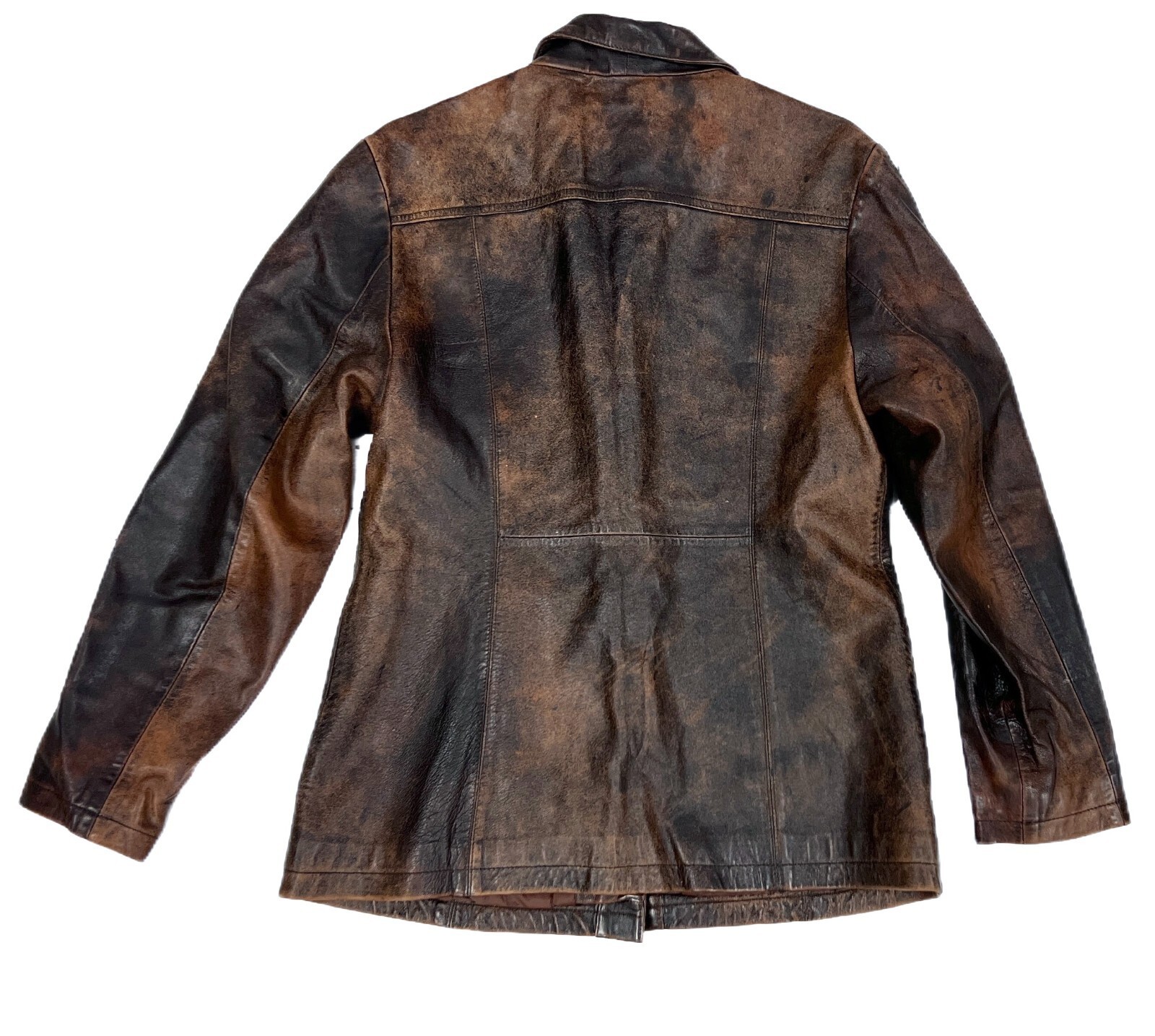 Vintage 70s  Womens Button Antiqued Brown Leather Jacket Maxima M Item image 4