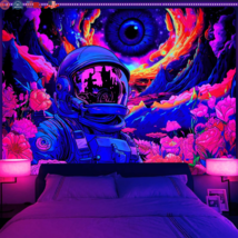 Blacklight Astronaut Tapestry Hippie Eyes Tapestry UV Reactive Neon Galaxy Space - £17.15 GBP+