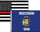 3x5 USA Red Line Wisconsin State 2 Pack Flag Wholesale Set Combo 3&#39;x5&#39; D... - $9.88