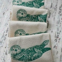 Otter Organic Cotton Set 4 Cloth Napkins Gift Screen Printed NWT - £27.17 GBP