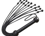Real Cowhide Leather Flogger 09 Double Braided Knot Fall Black Heavy Thu... - $24.30