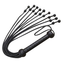 Real Cowhide Leather Flogger 09 Double Braided Knot Fall Black Heavy Thu... - $24.30