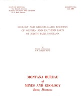 Geology and Ground-Water Resources of Western and Southern Judith Basin, Montana - £19.89 GBP