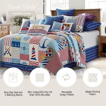 3 PC ANCHORS AWAY KING SIZE QUILT SET OCEAN LAKE LIGHTHOUSE SEA INSPIRED - $75.90
