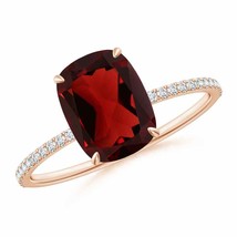 ANGARA Thin Shank Cushion Cut Garnet Ring With Diamond Accents - £832.04 GBP