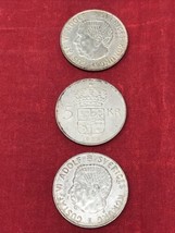 Set of 3 1955 &amp; 1954 Sweden Silver Coin 5 Kroner - Gustaf VI Adolf  - £27.86 GBP