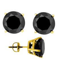 1 Carat 14K Solid Yellow Gold Round Black Diamond Screw Back Stud Earrings - £150.34 GBP