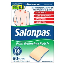 Salonpas Pain Relieving Patch, 8-Hour Pain Relief - 60 Patches+ - £15.65 GBP
