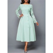 Women&#39;s Dress Elegant Long Sleeve  Stitching High Waist big hem mid-length Overs - £72.85 GBP