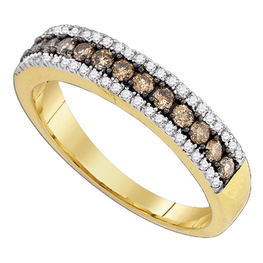 14K Yellow Gold Brown & White Round Diamond Womens Unique Fashion Band