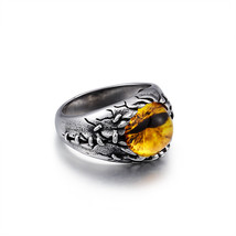 Church Of Satan Eye Of Evil Satanic Yellow Stone Stainless Steel Silver Ring - £15.01 GBP