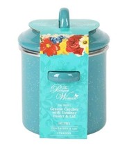 Pioneer Woman ~ Teal Speckle ~ 37 Oz. Grease Catcher with Strainer Insert &amp; Lid - $32.73