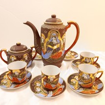 Vintage Japanese Satsuma Moriage Immortals Tea or Sake 14 Piece Set 50s RARE - £76.66 GBP