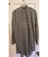 Cabi Open Front Cardigan Sweater Chunky Knit GREY Crocheted Medium - £19.46 GBP