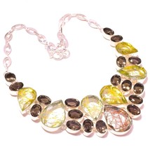 Golden Rutile Smoky Quartz Gemstone Fashion Ethnic Necklace Jewelry 18&quot; SA 2590 - £17.82 GBP