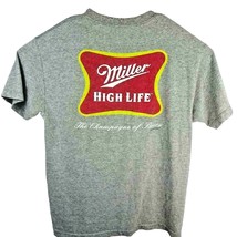 Miller High Life Beer Mens T shirt Size Large Heather Gray Doublesided Alcohol - £6.34 GBP