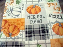 New Fall Pumpkin Patch Tablecloth 60&quot; Round Black Buffalo Plaid Autumn - £14.99 GBP