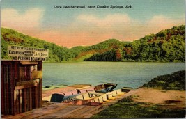 Arkansas Eureka Springs Lake Leatherwood Boat Fishing 1930-1945 Vintage Postcard - £7.42 GBP