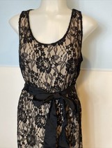 Express Fit and Flare Nude Sleeveless Knit Dress with Black Lace Overlay Size M - £26.65 GBP