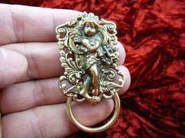 (e634) cherub angel flowers love brass Eyeglass pin pendant ID badge holder - $17.75