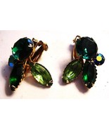 Vintage Multicolor Green Womens Costume Clip On Earrings Eveningwear - $32.00