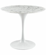 36” Round Pedestal Stem Dining Table White Faux Marble Genuine Stone Top - €641,97 EUR