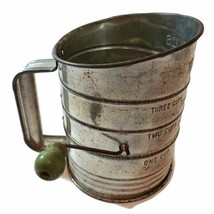 Bromwell&#39;s Flour Measuring Sifter Green Wood Handle 3 Cup Made in U.S.A. Vintage - £16.46 GBP