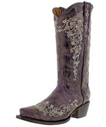 Womens Western Rodeo Boots Purple Leather Floral Embroidered Snip Size 5... - $99.99