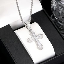 Iced Bling Silver Cross Crucifix Stainless Steel Pendant 24&quot; Rope Chain ... - $10.88