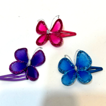 Butterfly Hair Clips Barrettes 2 x 1.5 inch Girls Youth Pink Blue Purple... - £9.88 GBP