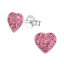 Heart 925 Silver Stud Earrings with Light Rose Crystals - £11.08 GBP