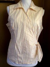 Fiorlini International Women&#39;s Sleeveless Wrap Top Sz L Yellow Stripes S... - £9.75 GBP